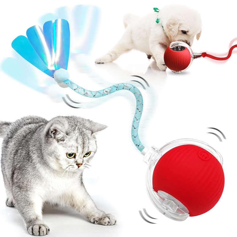 Interactive Cat Toys Ball with Replaceable Tail,Automatic Moving Cat Toys Ball, ElectricI Dog Ball,ElectricI Interactive Rolling Ball for Dog&Cat Indoor Activity.