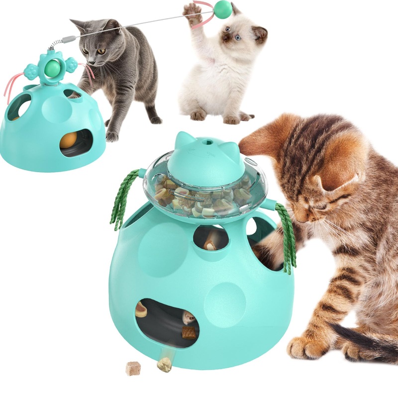 Interactive Cat Toys for Indoor Cats,4 in 1 Cat Treat Puzzle Slow Feeder Cat Wand Dancer Rolling Treat Ball Maze,Cat Treat Dispenser Puzzle Toy Cat Toys for Indoor Cats for Kitten Adult Cat