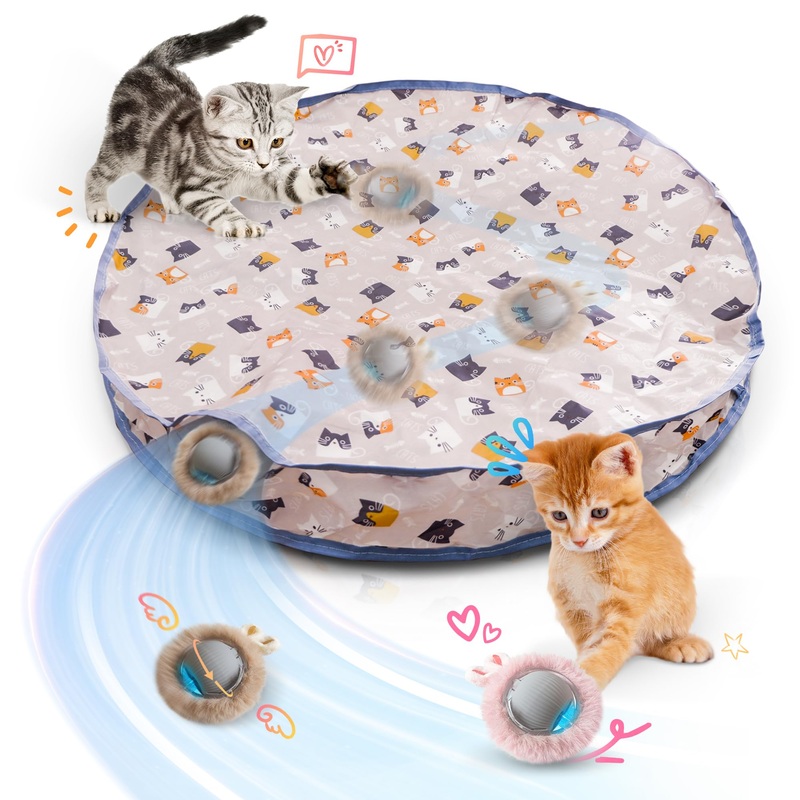 Interactive Cat Toys for Indoor Cats, Automatic Motion Activated Moving Ball Hide and Seek Game for Indoor Exercise Kicker with 28 Inch Play Mat