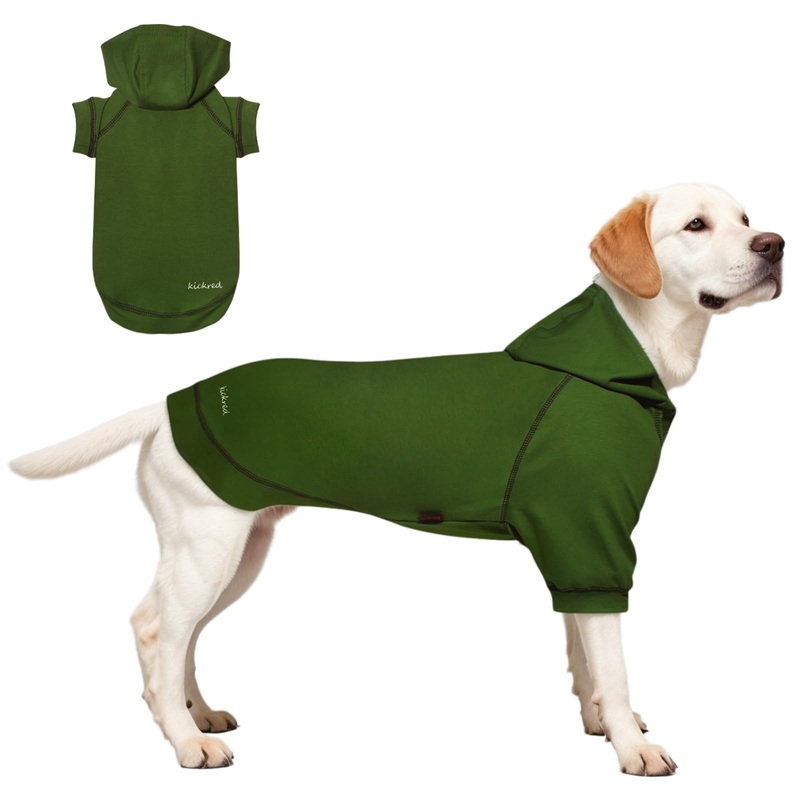 Kicred Basic Dog Hoodie, Premium Dog Sweater Pullover, Soft & Comfy Cotton Pet Clothes Hoodies with Hat and Leash Hole, Dog Puppy Sweatshirt Coat for Small Medium Large Dogs – Army Green (XX-Large) 2XL