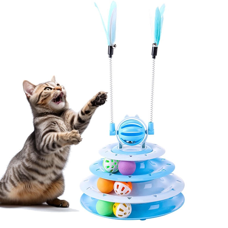 Kitten Toys, Interactive Cat Toys for Indoor Cats, Cat Puzzle Toy, Kitty Toys,cat Toys for Bored Indoor Adult Cats, Cat Ball Toy, Cat Tower with 2 Cat Teasers (Blue) Blue