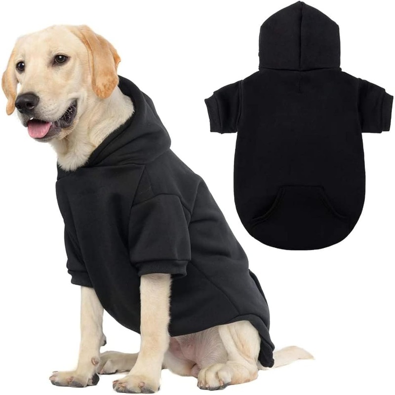 KOOLTAIL Basic Dog Hoodie – Soft and Warm Dog Hoodie Sweater with Leash Hole and Pocket, Dog Winter Coat, Cold Weather Clothes Sweatshirt for Small Medium Large Dogs Puppy Cat Boys Girls Black L Large (Pack of 1)