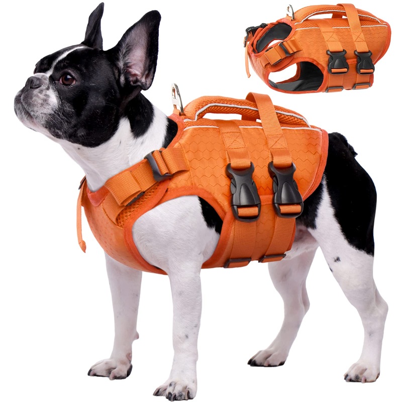 Kuoser Dog Life Jacket High Flotation, Reflective Dog Life Vest for Swimming Boating, Adjustable Small Medium Large Dog lifejacket, Lightweight Dog Life Preserver Rescue Handle Spring Summer Pool X-Small (Chest Girth:12.9-18.1”) Orange