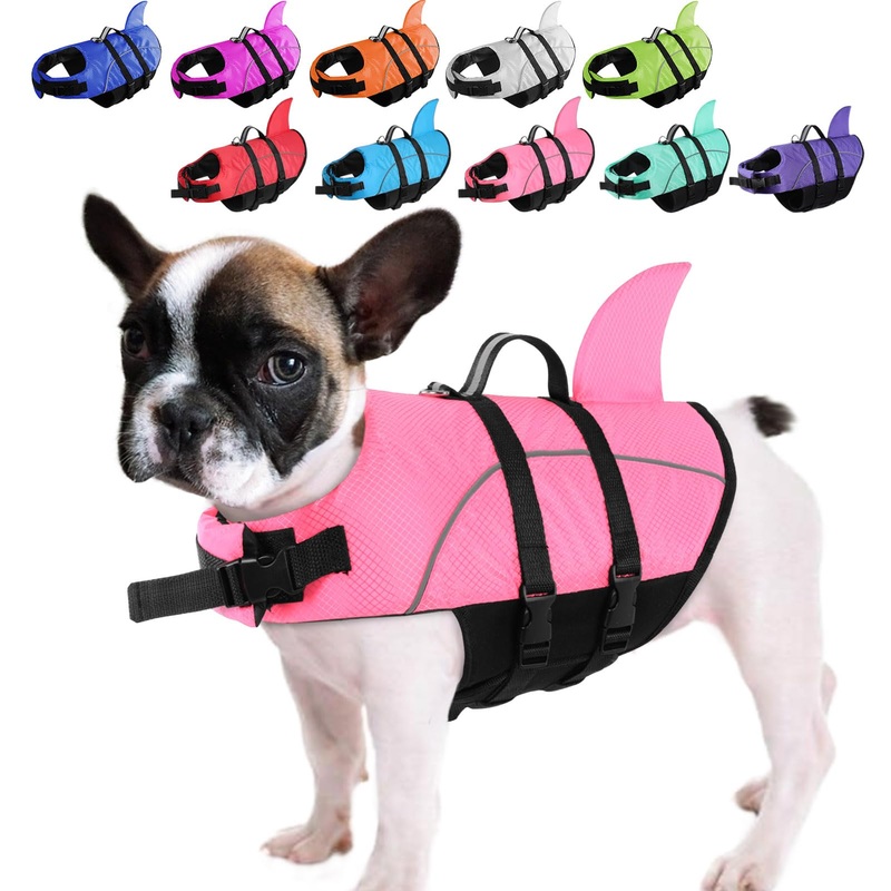 Queenmore Small Dog Life Jacket,Shark Dog Life Vest for Swimming,Puppy Light Life Preserver for Boating kayaking Canoeing,Pet Reflective Lifesaver with High Buoyancy,Rescue Handle,Leash Hook (Pink,XS) X-Small Pink