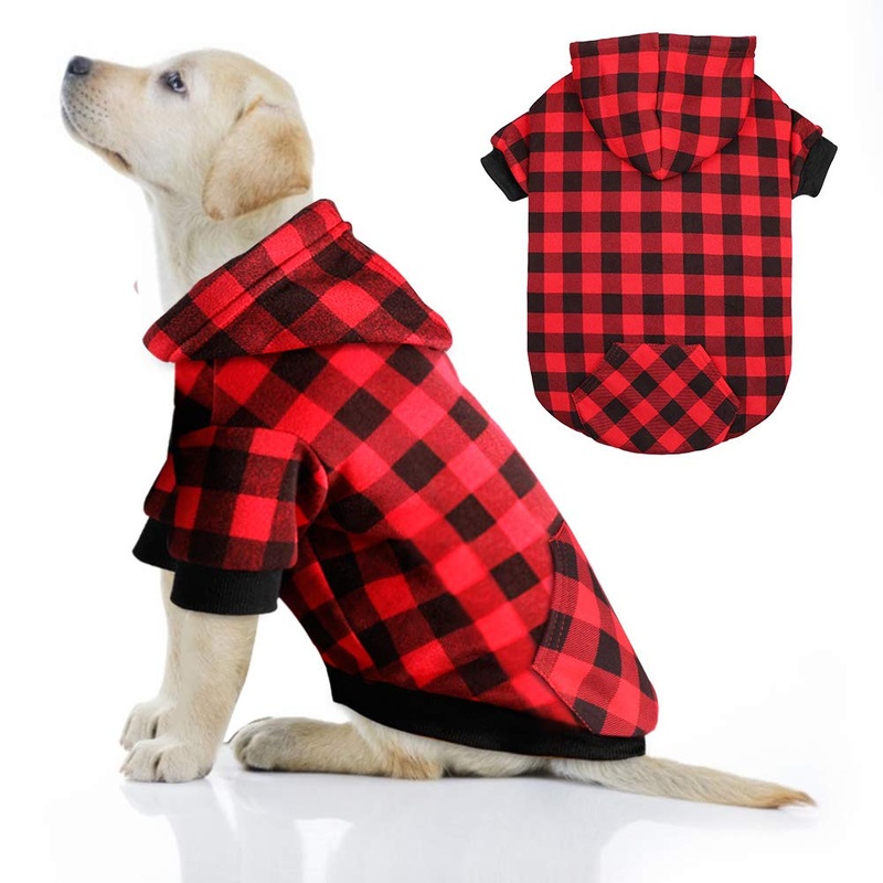Red Plaid Dog Hoodie Sweater for Dogs Pet Clothes with Hat and PocketXL XL Red Plaid