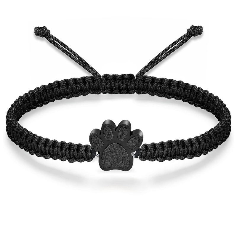 RIPFEVURN Cremation Jewelry Urn Bracelet for Ashes for Women Men of Loved Ones Cat Dog Paw Keepsake Memorial Rope Bracelet Black