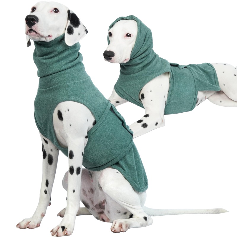 ROZKITCH Dog Anxiety Vest Calming Jacket with Hoodie Soft Dog Ears Cover, Warm Dog Anxiety Jacket with Ear Wrap for Fireworks Travel Vet Visit Separation Anxiety Relief, Calming Shirt Wrap Green XL XL(Back:19.7″;Chest:22″-26.7″)