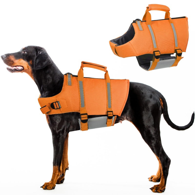SAWMONG Dog Life Jacket,Dog Swimming Vest with Ripstop and High Flotation for Small Medium Large Dogs,Reflective Lightweight Dog Life Preserver with Rescue Handle for Swimming Boating Orange XS X-Small
