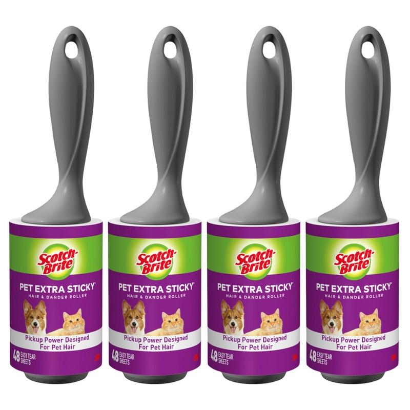 Scotch-Brite Pet Hair Pickup Lint Roller, 4 Lint Rollers, 48 Sheets/Roller, 192 Sheets Total, Lint Roller for Pet Hair Extra Sticky, Lint Remover, Lint Roller for Clothes, Pet Hair Removal 4 Rollers, 192 Sheets