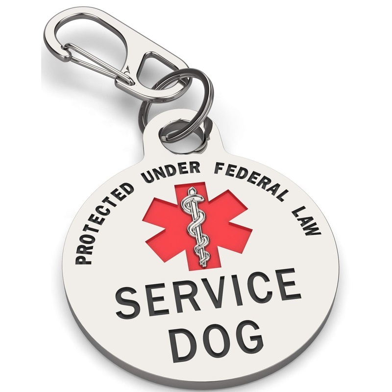 Service Dog Tag Double Sided Federal Protection with Red Medical Alert Symbol Pet ID Tags 1.25 inch. Easily attach to Collar Harness Vest Dog Service Tag Medium to Large Breeds – 1.25″ Inch Diameter