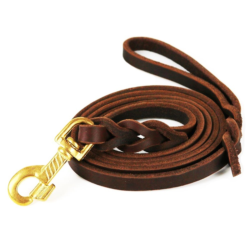 Short Leather Dog Leash, 2FT Service and Sturdy Dog Leash, Heavy Duty Leather Leash for Medium and Large Dogs, Short Dog Leashes for Training in ParksHiking Trails and City Street Walks, 1/2 Inch Dog Leash. 2FT-1/2″W