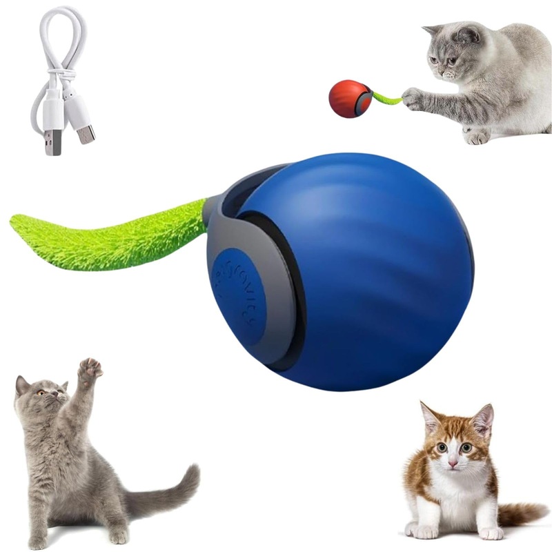 Speedy 2.0 Tail, Speedy Toy Tail Cat, Speedy 2.0 Tail Cat Toy, New Interactive Cat Ball Toy, Smart Cat Toys Ball, Moving Cat Toy Ball with Tail, Two Speed Adjustment (Blue) Blue