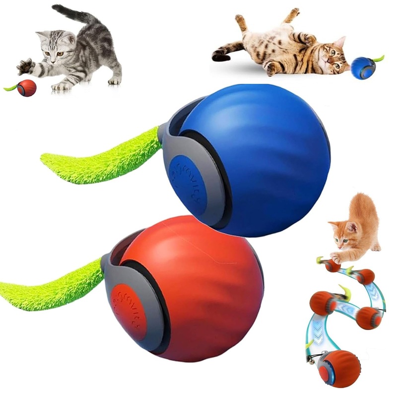 Speedy Tail 2.0, 2 Pcs Speedy Tail 2.0 Cat Toy, Interactive Cat Toy for Indoor Cats, USB Rechargeable Smart Cat Toys Ball, Two Speed Adjustment, Automatic Moving Cat Toy Ball with Replacement Tail