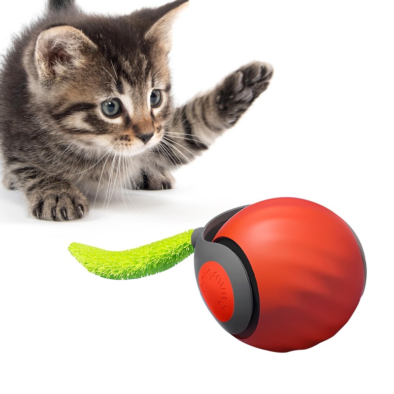 Speedy Tail 2.0 Cat Toy, 2025 New Speedy Tail Cat Toy, Interactive Cat Ball Toy, USB Rechargeable Smart Cat Toys Ball, Two Speed Adjustment, with Replacement Tail (Orange) Red