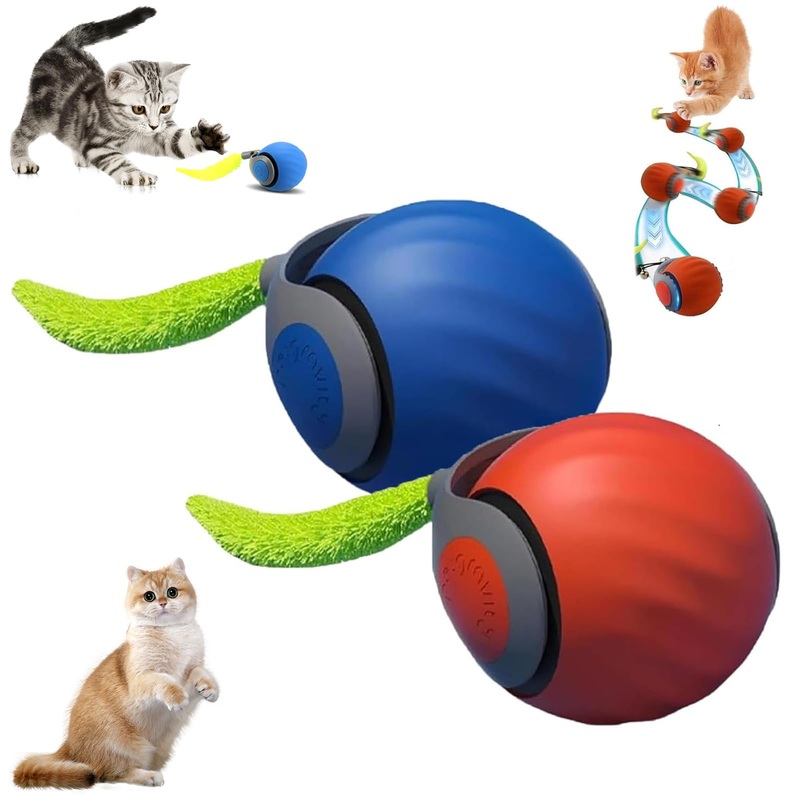 Speedy Tail 2.0 Cat Toy, Interactive Cat Toy, Automatic Moving Cat Toy Ball USB Rechargeable, Two Speed Adjustment, Smart Cat Toys Ball with Tail for Indoor Cats