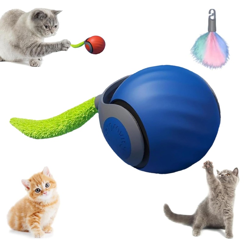 Speedy Tail 2.0 Cat Toy, Speedy Tail 2.0, Interactive Cat Toy for Indoor Cats, Automatic Moving Cat Toy Ball, USB Rechargeable Smart Cat Toys Ball, Two Speed Adjustment, with Replacement Tail (Blue)