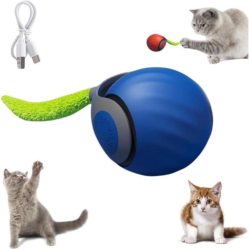 Speedy Tail 2.0,Speedy Tail 2.0 Cat Toy,2025 New Generation Interactive Cat Toy,Interactive Cat Toys for Indoor Cats,Two Speed Adjustment,Automatic Moving Cat Toy Ball with Tail (Blue) Blue
