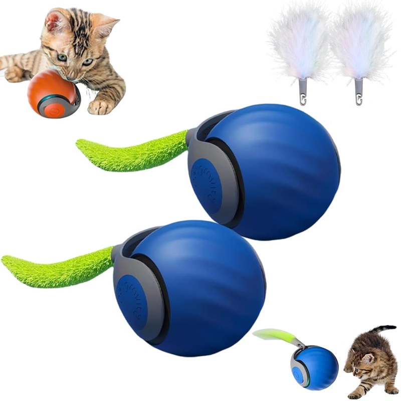 Speedy Tail 2.0, Speedy Tail 2.0 Cat Toy, Interactive Cat Toy for Indoor Cats,Automatic Cat Toy Automatic Moving Smart Cat Toys Ball with Replacement Tail(2PCS Blue) 2PCS Blue with Replacement Tail