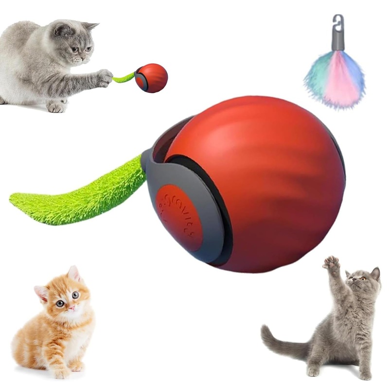 Speedy Tail 2.0, Speedy Tail 2.0 Cat Toy, Interactive Cat Toy for Indoor Cats, Automatic Moving Cat Toy Ball, USB Rechargeable Smart Cat Toys Ball with Tail, Two Speed Adjustment (Blue + Orange)