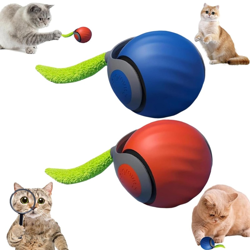 Speedy Tail 2.0, Speedy Tail Cat Toy, 2025 New Generation Interactive Cat Toy, Automatic Moving Cat Toy Ball with Tail, Smart Interactive Cat Toy Ball, Two Speed Adjustment (Orange + Blue) Orange + Blue
