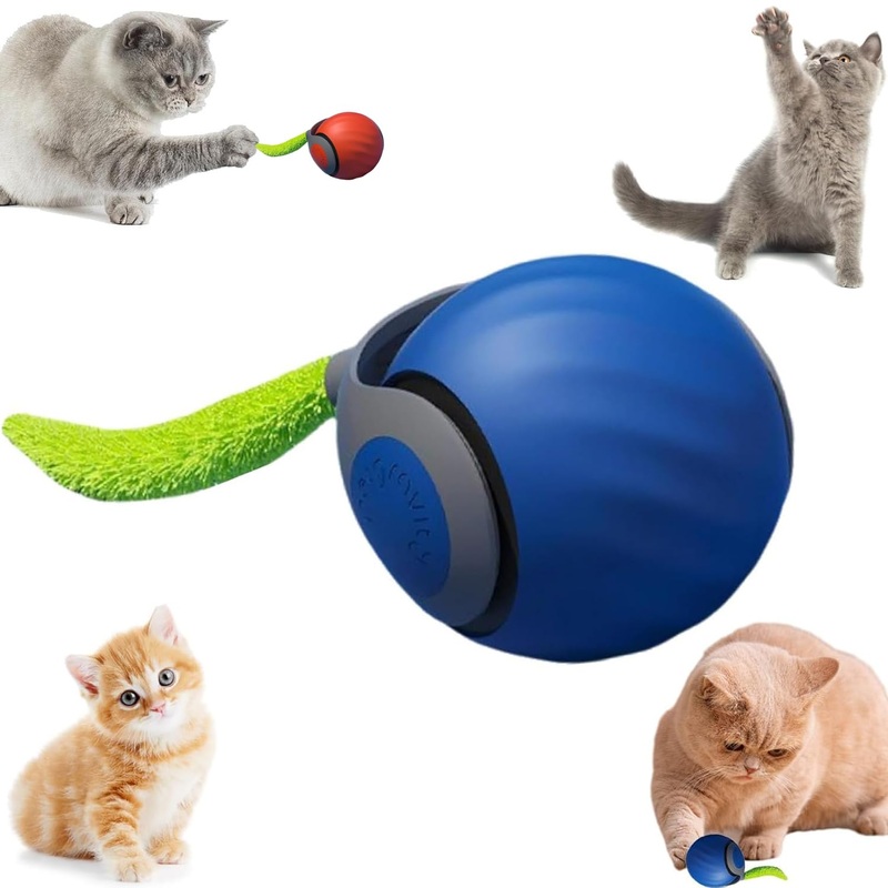 Speedy Tail 2.0,Speedy Tail Cat Toy,2025 New Generation Interactive Cat Toy,Interactive Cat Toys for Indoor Cats,Smart Interactive Cat Toy Ball,Automatic Moving Cat Toy Ball with Tail (Blue) Blue