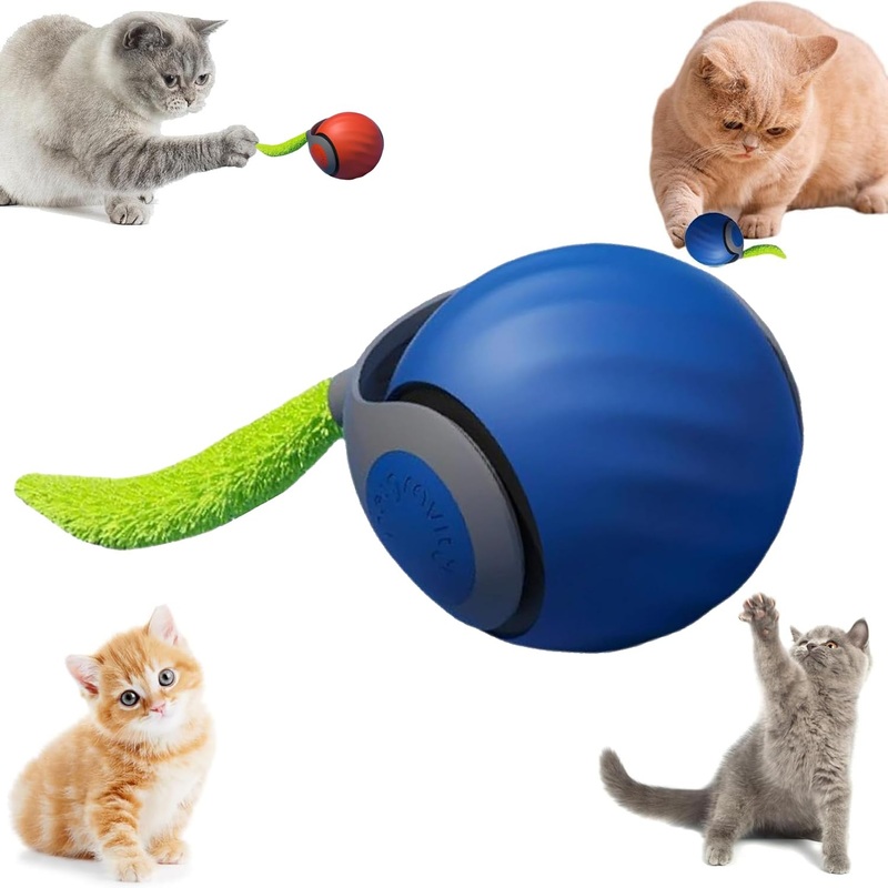 Speedy Tail 2.0,Speedy Tail Cat Toy,2025 New Generation Interactive Cat Toy,Smart Interactive Cat Toy Ball,Two Speed AdjustmentAutomatic Moving Cat Toy Ball with Tail (Mix (Blue) Blue