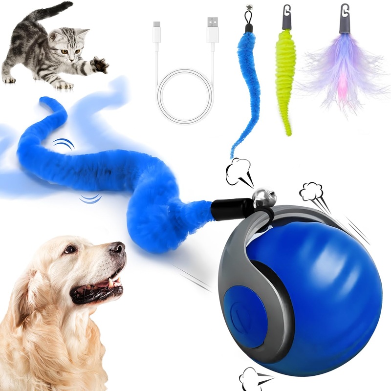 Speedy Tail 2.0,Speedy Tail Cat Toy,Smart Interactive Cat Ball Toy for Indoor Cats with 3 Tails 2 Speeds,Obstacle Avoidance Smart Cat Toys for Keep Them Busy for Small/Medium/Large Cats (Blue) Blue