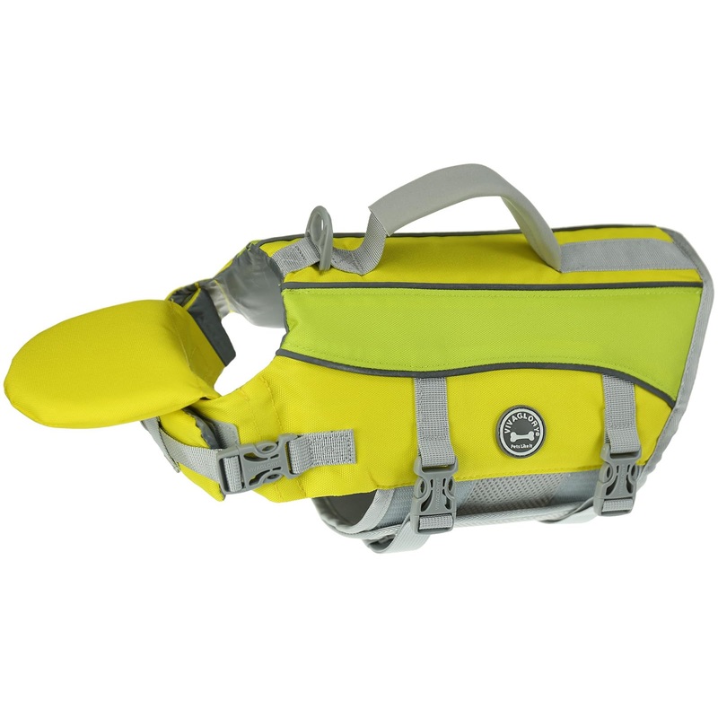 VIVAGLORY Dog Life Jacket with Removable Front Float, Life Vest with Reflective Trims & Extra Padding for Swimming & Boating, Yellow Grey, M M: 21-25 inch (Ribcage Girth)