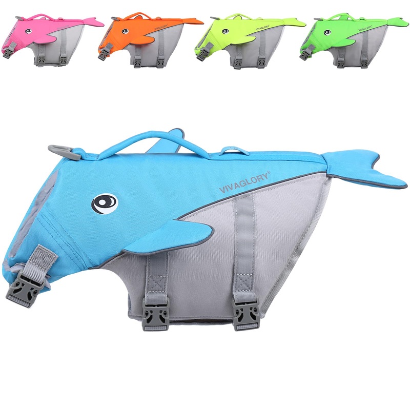 VIVAGLORY Dog Life Vest for Puppy Small Medium Large Dogs, Easy on & Off Sports Style Life Jackets for Dogs with Adjustable Nylon Straps, Blue S: 19-23 inch (Ribcage Girth)