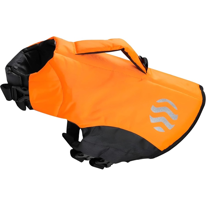 Waterproof Dog Life Jacket w/Engineered Support System – High Visibility Dog Life Vest from Durable Oxford Fabric – Dog Flotation Vest w/Adjustable Velcro Straps & Advanced Safety Features (Medium) Medium Orange