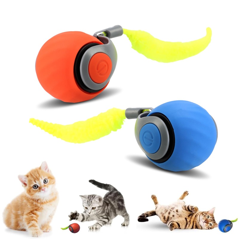 ZRW Speedy Tail 2.0, Speedy Tail Cat Toy,2025 New Speedy Tail Cat Toy,USB Rechargeable Smart Cat Toys Ball, Two Speed Adjustment, with Replacement Tail (Blue+Orange)