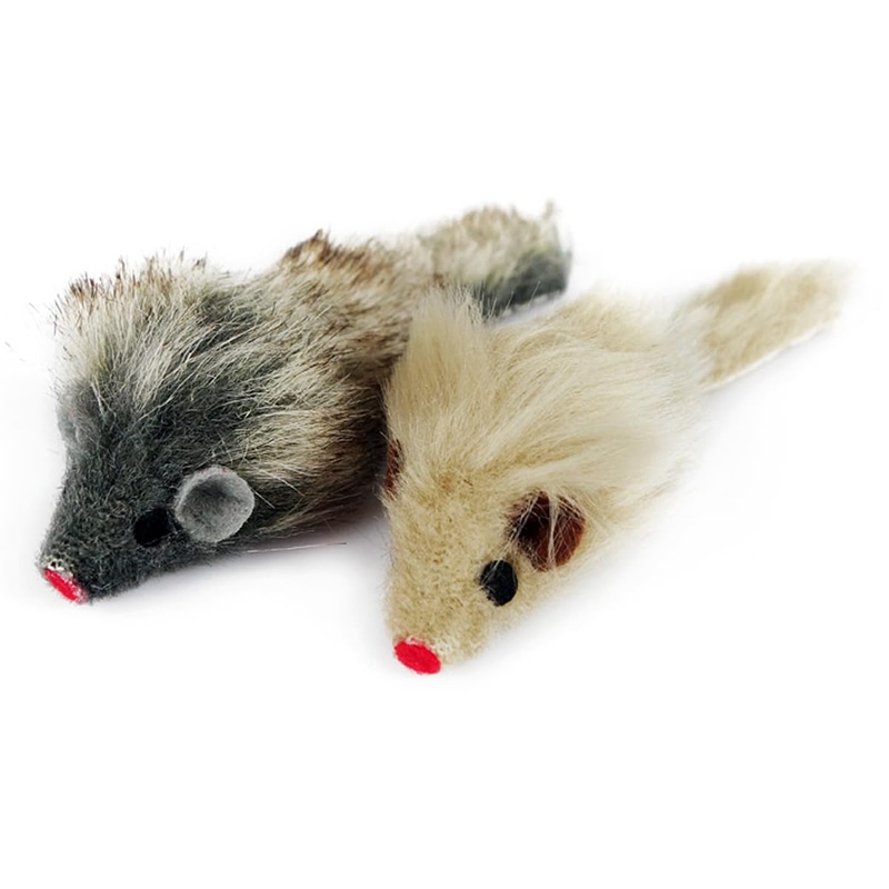 2PCS Cat Mice Toys,Faux Fur Cat Mice Toys with Plastic Body, Interactive Catch Play Mouse Toy for Indoor Cats,Kittens