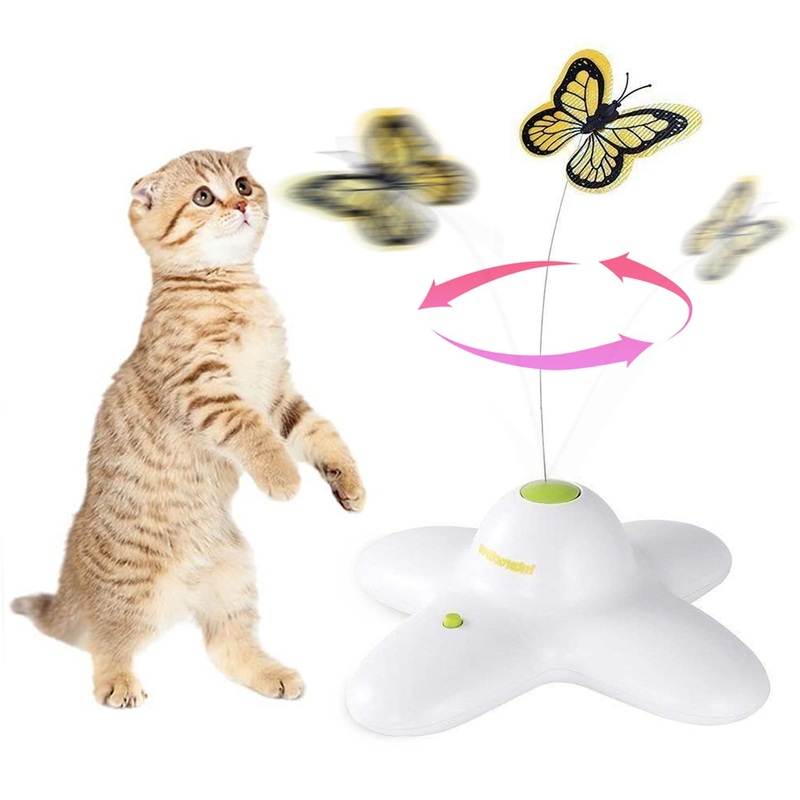 ALL FOR PAWS Interactive Cat Toy, Butter-Fly Cat Toys Interactive for Indoor Cats,Flutter Bug Cat Toys,Flutter Rotating Kitten Toys with 2 Replacements Classic Butterfly Toy