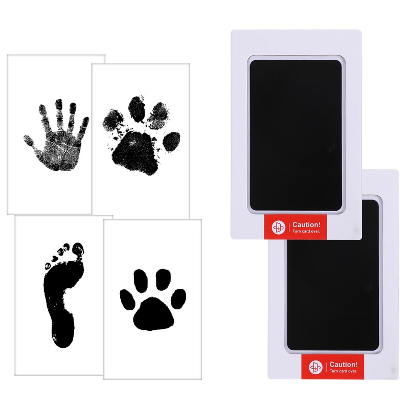 Baby Hand and Footprint Kit Paw Print Kit for Dog Cats, 2 Inkless Print Pads 4 Imprint Cards, Nose Print Stamp Pad for Dogs Clean-Touch Ink Pad Kit, Safe No Mess Printing Infant Hand Foot Stamp
