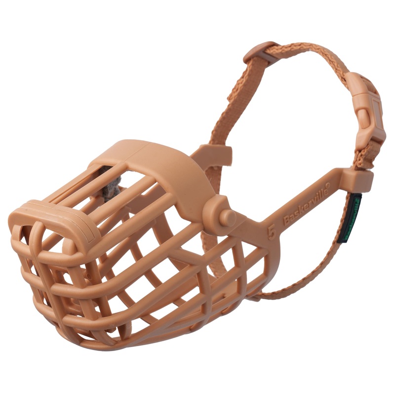 Baskerville Classic Basket Muzzle – Dog can Pant and Drink, Prevents Biting and Food Waste Scavenging, Strong TPR, Breathable Dog Training Muzzle for Long Nosed Medium to Large Dogs (Size 8)