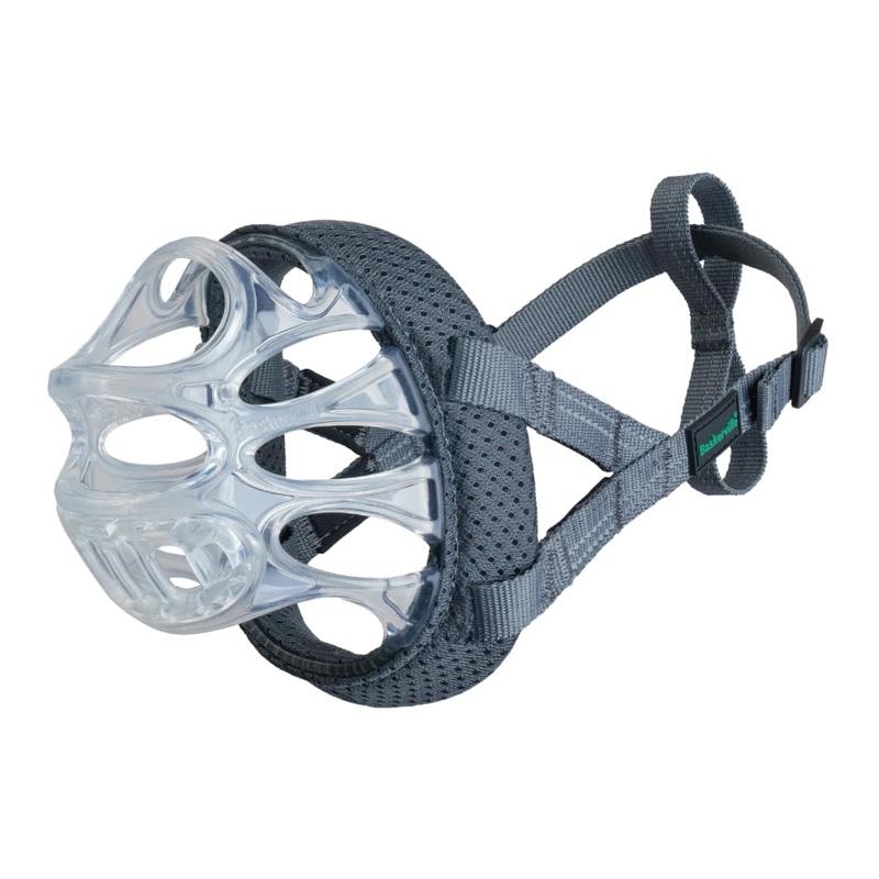 Baskerville INVISA Basket Dog Muzzle – Patented Humane Design with Facial Visibility, Padded Nose Band, Dog can Pant and Drink, Prevents Biting and Scavenging. Muzzle for Medium-sized Dogs (Size 4)