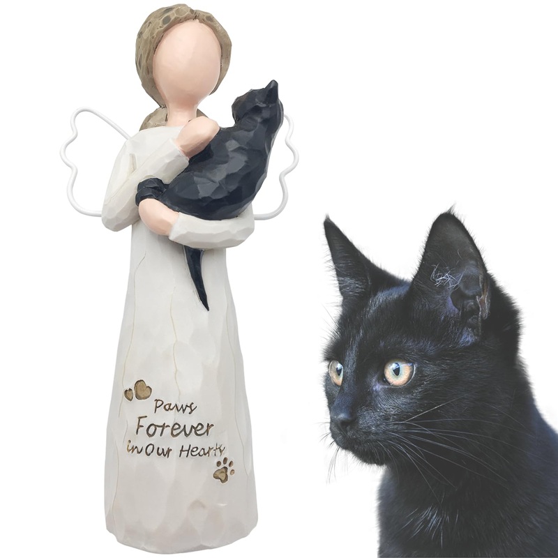 Cat Memorial Gifts for Loss of Cat, Cat Loss Sympathy Gifts, Cat Remembrance Gift in Memory of Passed Away Pet Cat, Resin Cat Angel Figurine for Cat Mom and Cat Lovers, Black