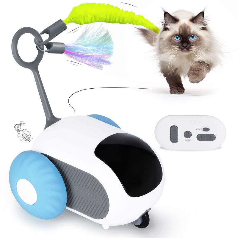 Cat Toys for Indoor Cats, Smart Interactive Cat Toy with Two-Speed Adjustment, Remote Control USB Rechargeable Automatic Cat Exercise Toys for Bored Indoor Adult Cats Kittens (Blue) Blue