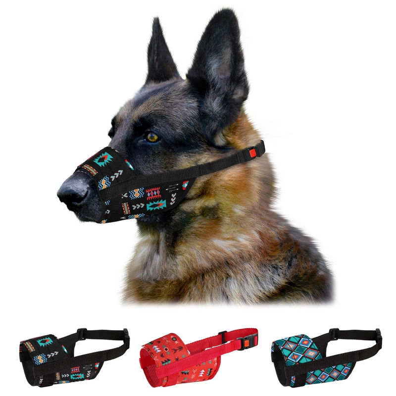 CollarDirect Dog Muzzle – Adjustable Soft Breathable Tribal Nylon Dog Mouth Guard Cover for Small, Medium and Large Dogs, Anti Chewing, Barking & Biting (Pattern 2; M/L) Pattern 2