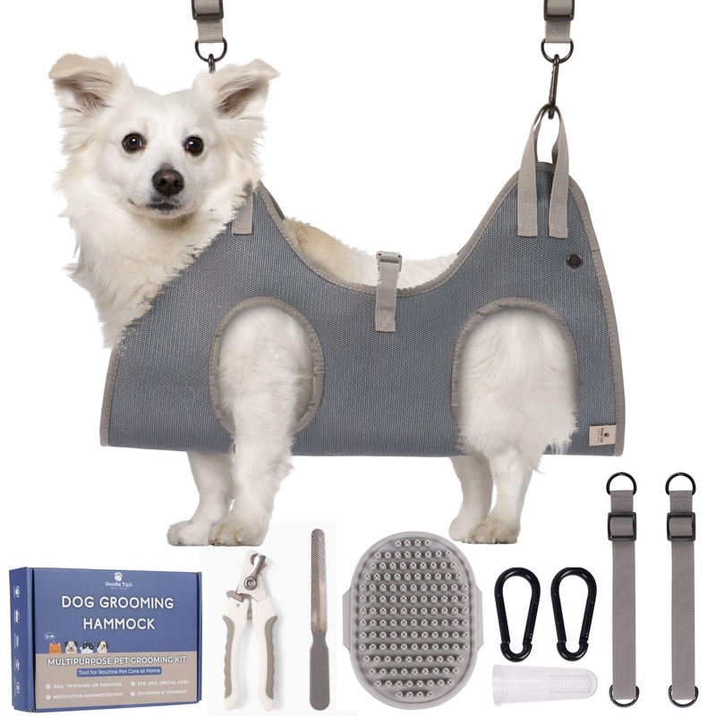 Dog Grooming Hammock Kit | Hanging Dog Grooming Harness | Dog Hammock for Nail Trim with Dog Toenail Clippers | Pet Grooming Hammock & Dog Sling for Nail Trimming (Medium) Medium (10-14 inch leg spacing)