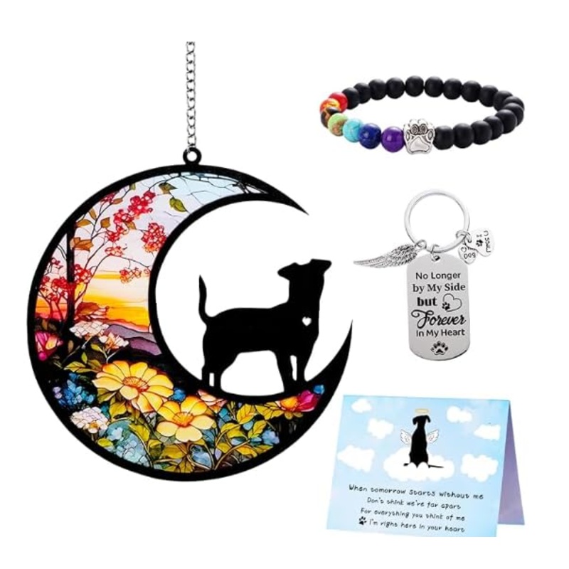 Dog Memorial Gifts for Loss of Dog, Dog Memorial Gifts-Sun Catcher Key Chain Bracelet and Card, Loss of Dog Sympathy Gift, Pet Sympathy Gift for Dogs Custom Dog Remembrance Gifts for Dog Lovers