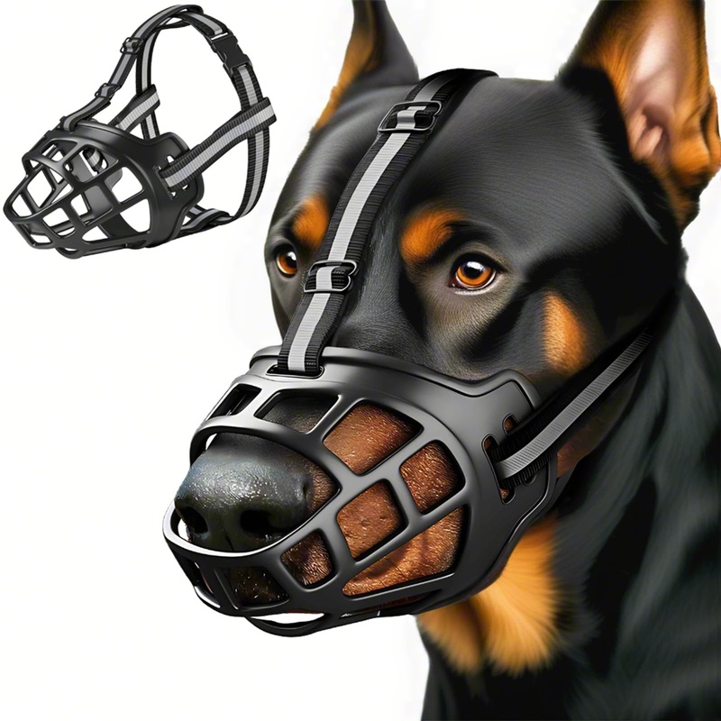 Dog Muzzle, Breathable Basket Muzzles for Small Medium Large Sized Dogs, Adjustable Humane Cage Mouth Cover for Scavenging Grooming Biting Chewing, Allows Panting and Drinking(Soft Rubber, M) Soft Rubber