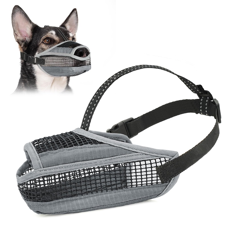 Dog Muzzle for Large Medium Small Dogs, Soft Mesh Muzzle for Dogs with Reflective Adjustable Strap, Prevent Biting Chewing and Licking, Dog Nose Open Design for Reduction Friction (Grey, M) Grey