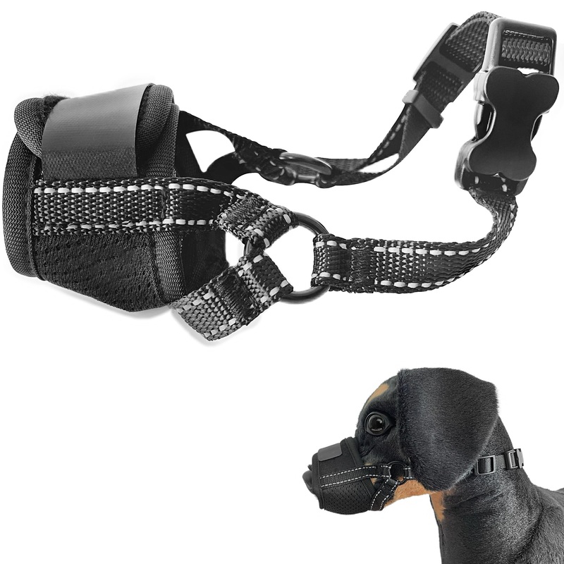 Dog Muzzle, Nylon Breathable Muzzler in Black-Size Adjustable for Small Medium Large Dogs – Comfortable & Secure Fit Snout Cover for Long Nose Dog L(snout C:6.7-7.8IN)