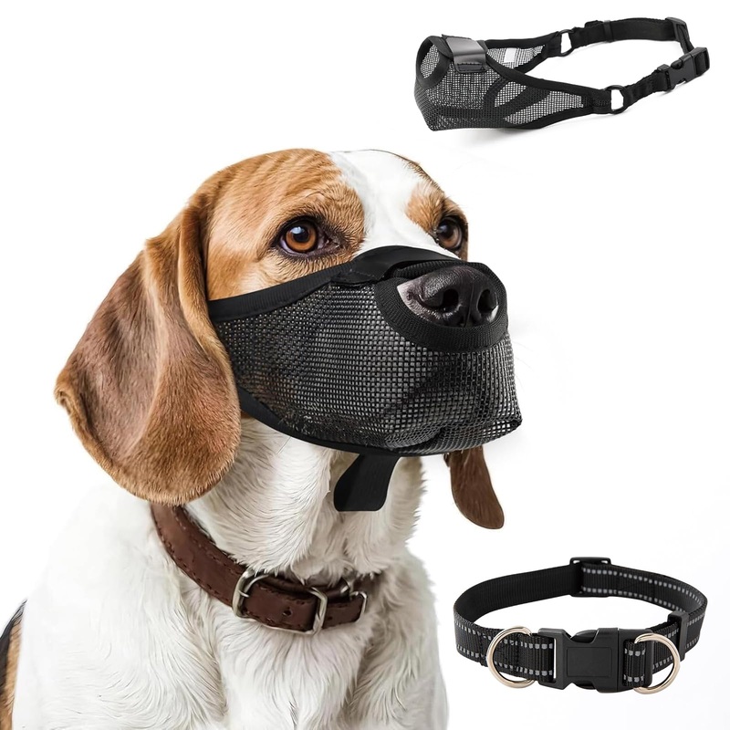 Dog Muzzle,Soft Air Mesh Muzzle for Small Medium Large Dogs,Soft Muzzles for Biting Chewing Fierce Barking,Breathable Muzzle with Adjustable Strap Front Opening Design. Black M