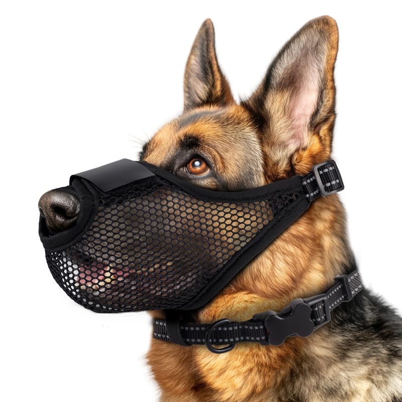 Dog Muzzle,Soft Air Mesh Muzzle for Small Medium Large Sized Dogs,Breathable Soft Dog Muzzle Reflective Adjustable Puppy Muzzles with Collar,Nose Revealing Design,Allows Panting and Drinking L