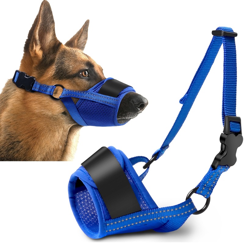 Dog Muzzle, Soft No Barking Bite Mesh Muzzles for Large Sized Dogs Anti Chewing, Breathable Muzzle for German Shepherd Labrador/Golden Retriever, etc, Suit for Grooming Vet Allows Panting Drinking Blue XL(Circumference:7.8”-11”in)