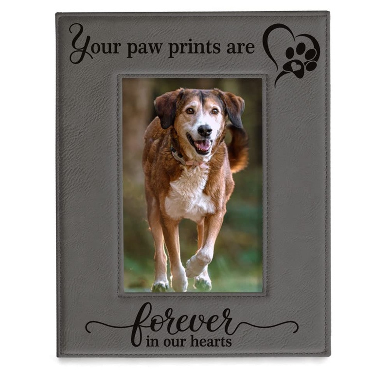 KATE POSH – Your Paw Prints are Forever in our Hearts. Engraved Leather Picture Frame. Memorial Pet Gift, Loss of Dog and Cat, Pet sympathy gift, In memory of (4″ x 6″ Vertical) 4″ x 6″ Vertical