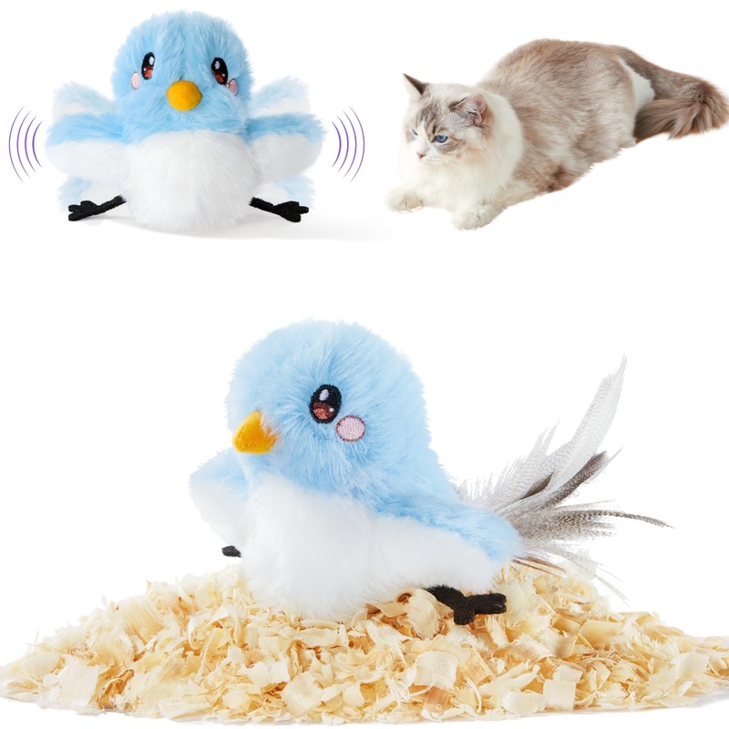 leafur Cat Toy Flapping Bird, Kitten Toys Touch Activated, Cat Enrichment Catnip Toys for Indoor Kitten (Mountain Bluebird Rechargeable) Mountain Bluebird