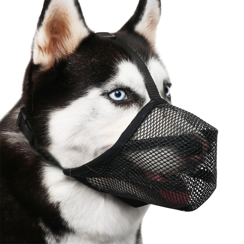 Mayerzon Dog Muzzle, Soft Mesh Muzzle for Medium Large Dogs with Adjustable Strap, Anti Bite Chewing Muzzle for Scavenging Grooming, Breathable Puppy Muzzle for German Shepherd Doberman Husky Black M [Snout Cir: 9″-10″]